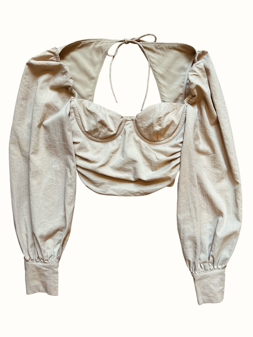MAJORELLE Emily Long Sleeve Crop Top in Beige Sz XS